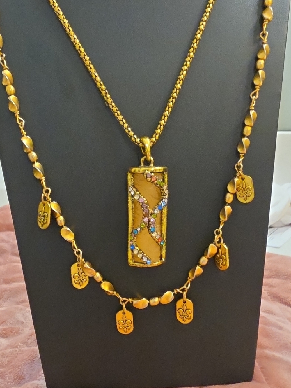 Bundle Of 2 Gold-Tone Necklaces Wear Together Or Separately